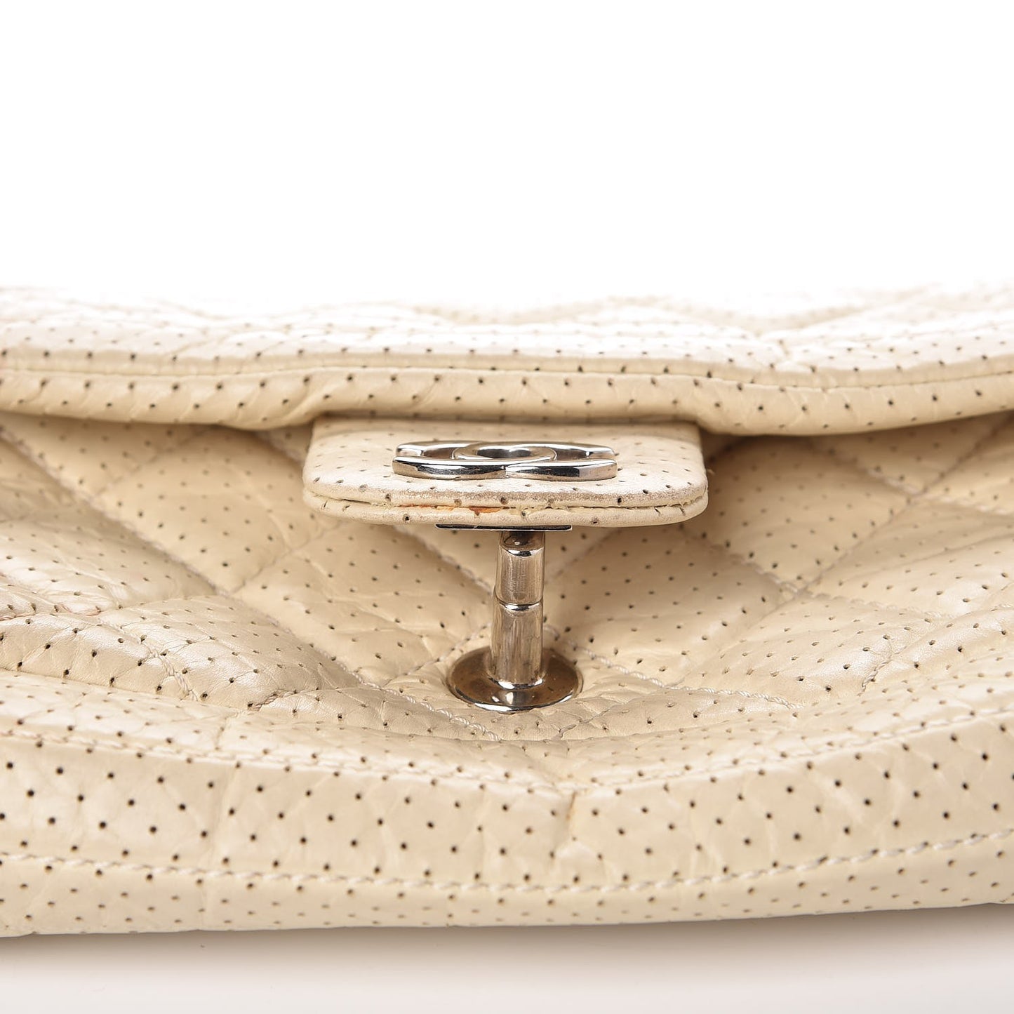 Aged Calfskin Perforated Small Flap Beige Clair
