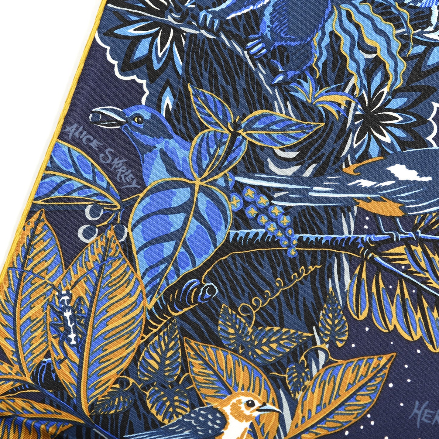 Silk Wild Singapore Scarf 90 Bleu Roy Gold Marine