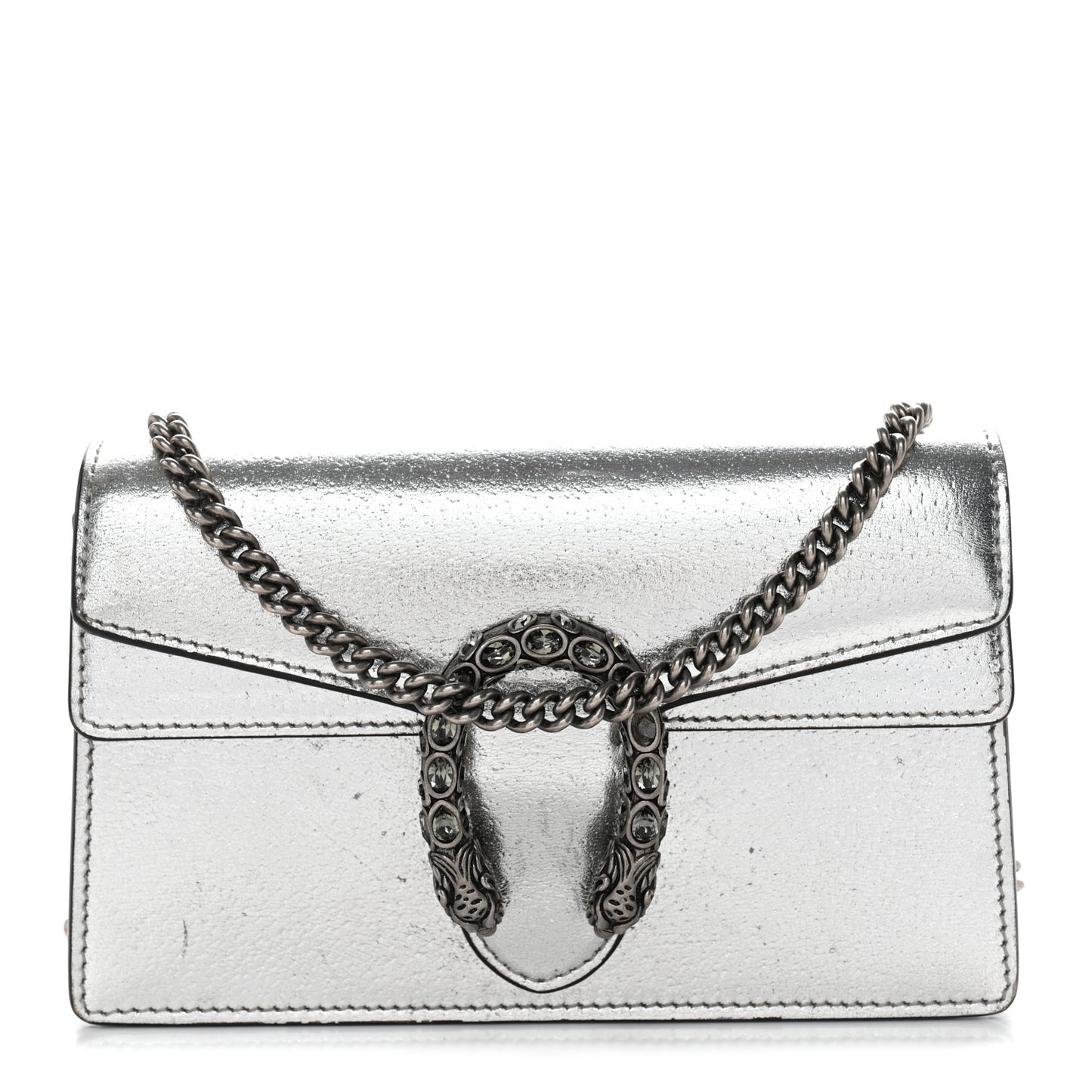Metallic Calfskin Super Mini Dionysus Shoulder Bag Silver