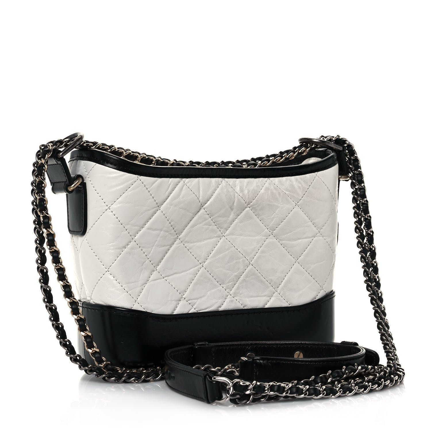 Chanel Aged Calfskin Quilted Small Gabrielle Hobo Black White 3 of 15