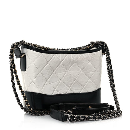 Chanel Aged Calfskin Quilted Small Gabrielle Hobo Black White 3 of 15