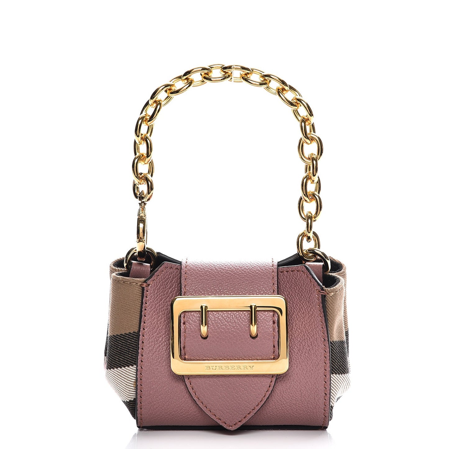 House Check Soft Grain Calfskin Mini Buckle Tote Charm Dusty Pink