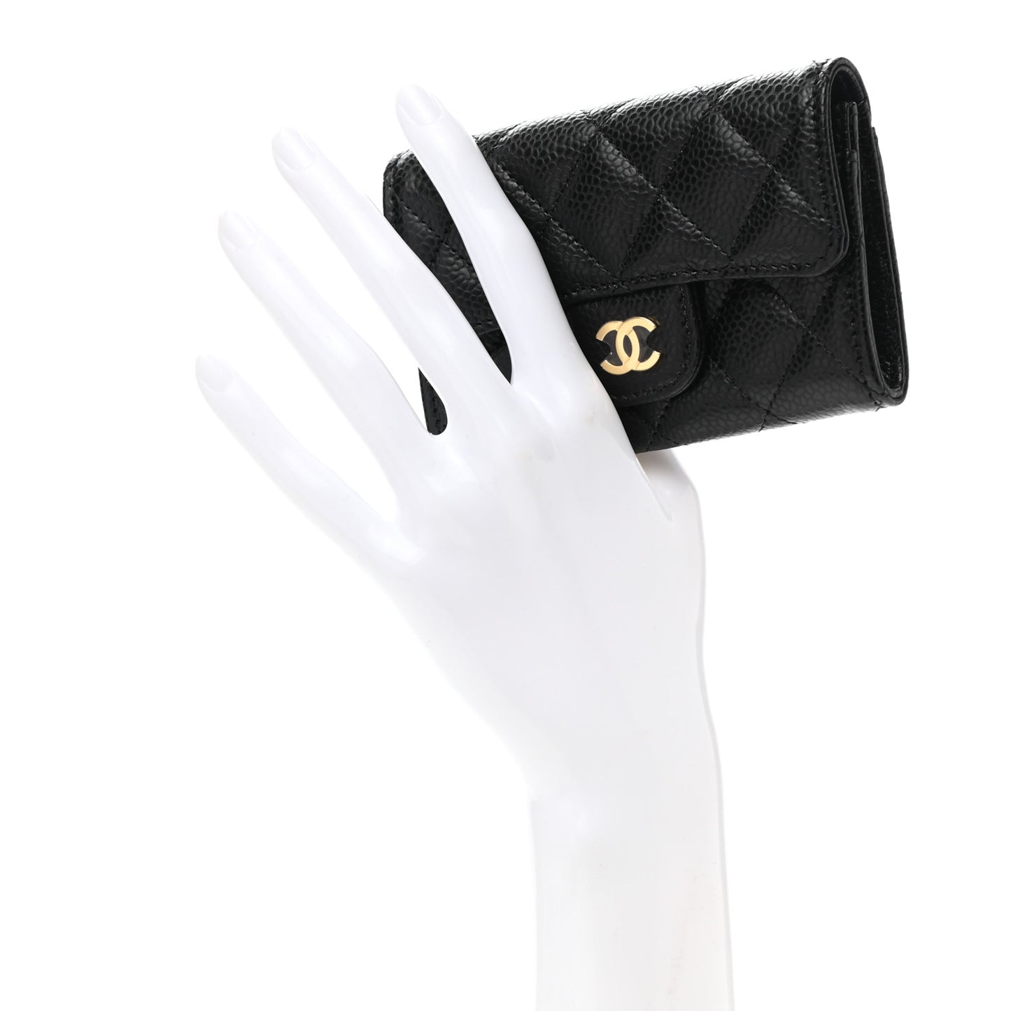 Caviar Quilted Flap Card Holder Wallet Black