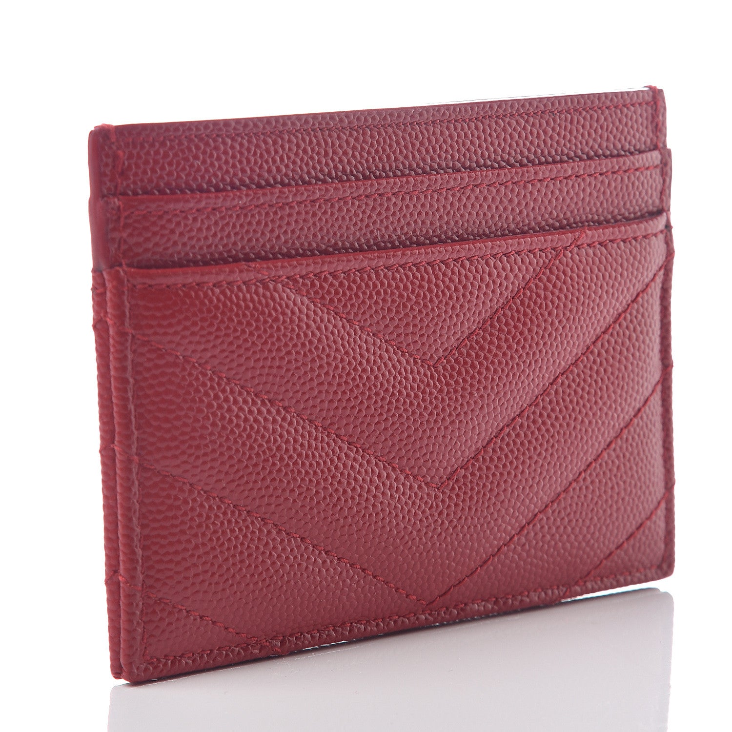 Saint Laurent Grain De Poudre Matelasse Chevron Monogram Credit Card Case New Red 2 of 5