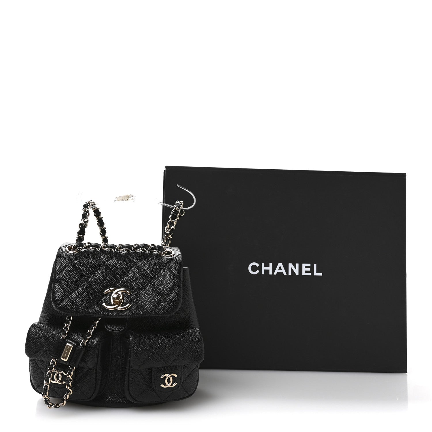 Chanel Shiny Caviar Quilted Small Duma Pockets Drawstring Backpack Black 11 of 11