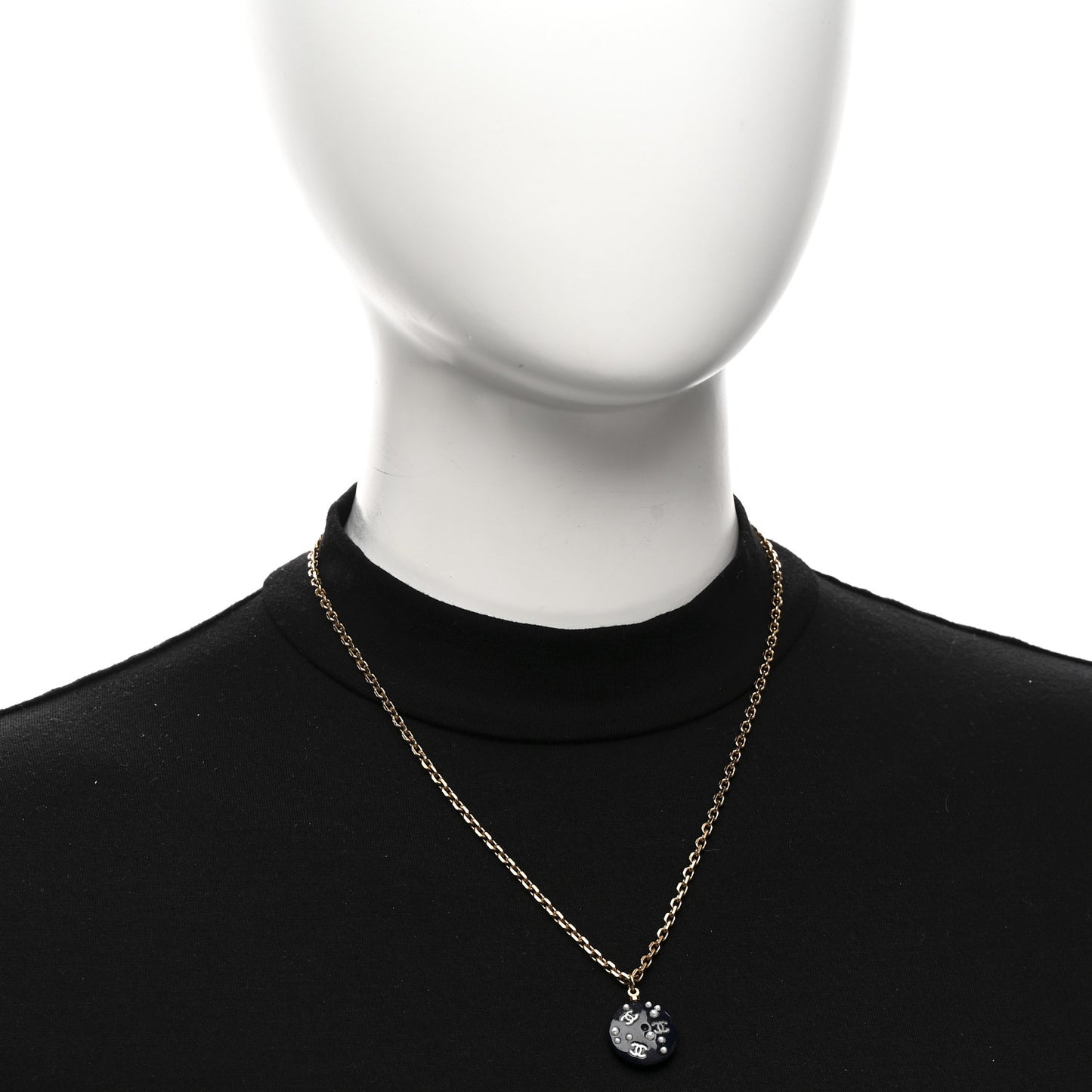 Resin Pearl CC Necklace  Gold Black