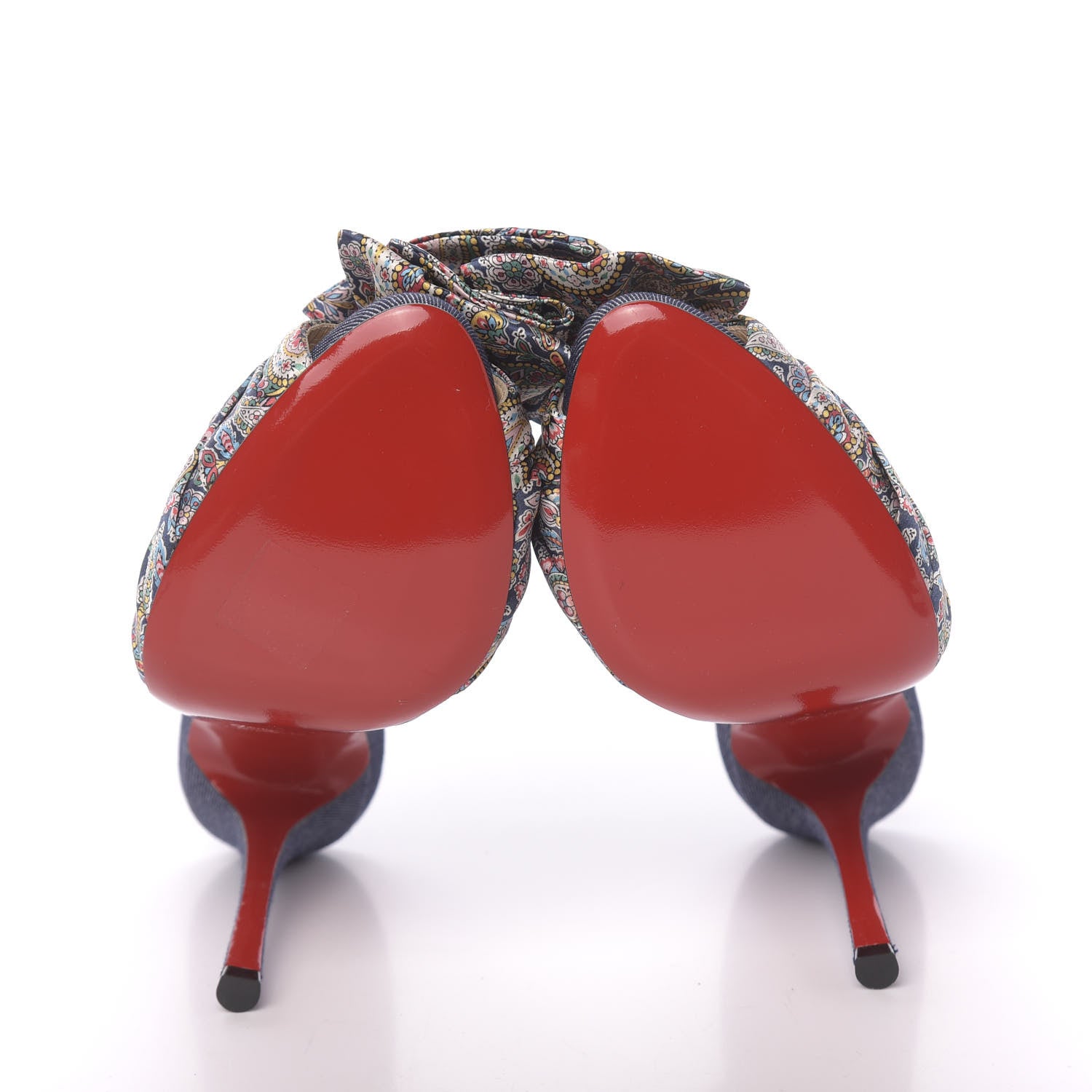 Christian Louboutin Satin Paisley Denim Moniquissima 120 Platform Slide Sandals 38 Positano Blue 5 of 9