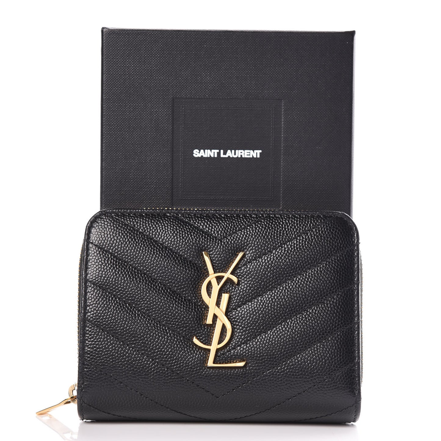 Grain De Poudre Matelasse Chevron Monogram Compact Zip Around Wallet Black