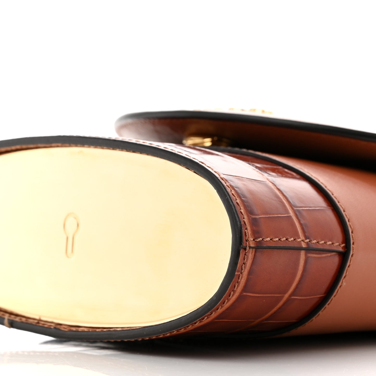 Calfskin Crocodile Embossed Small Aby Lock Chestnut Brown