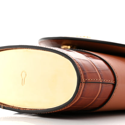 Chloe Calfskin Crocodile Embossed Small Aby Lock Chestnut Brown 9 of 9