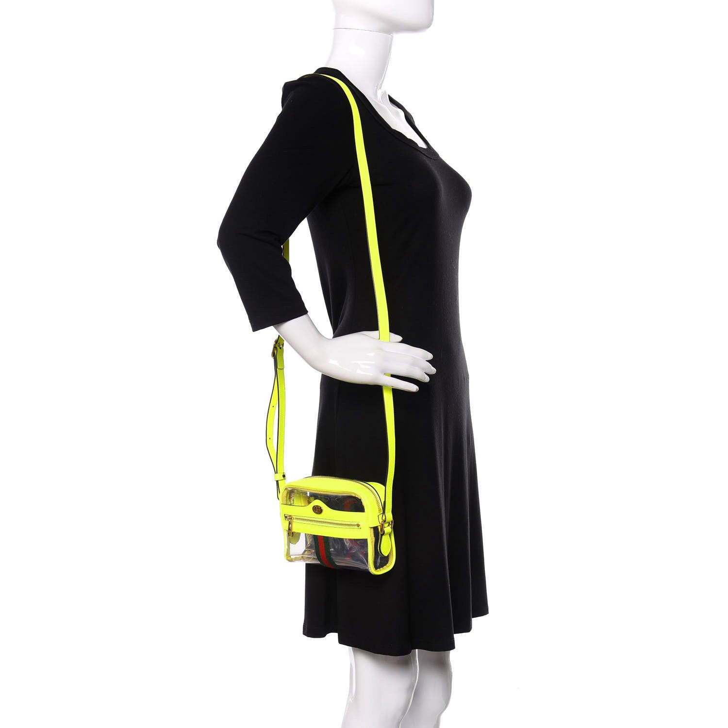 Gucci Vinyl Web Mini Ophidia Transparent Shoulder Bag Yellow Fluo 2 of 12