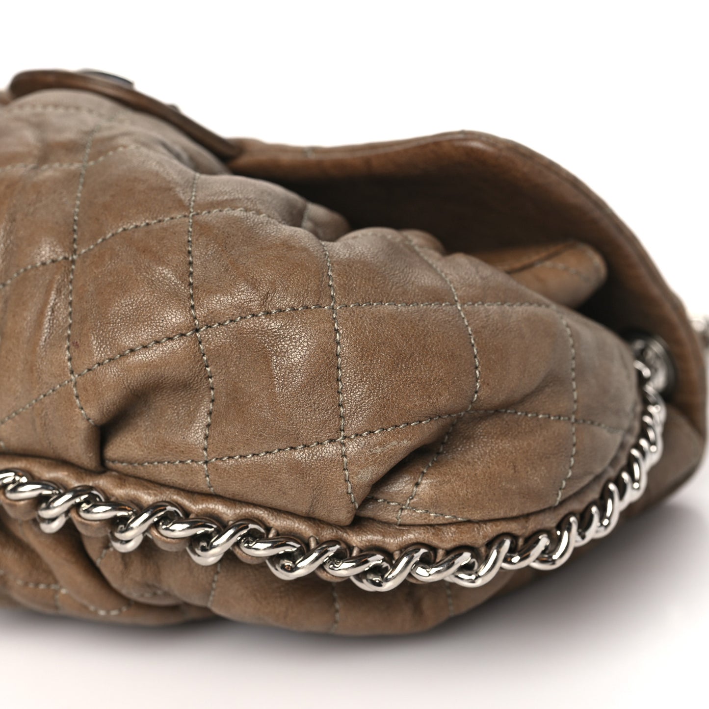 Crumpled Lambskin Quilted Medium Chain Around Flap Light Khaki