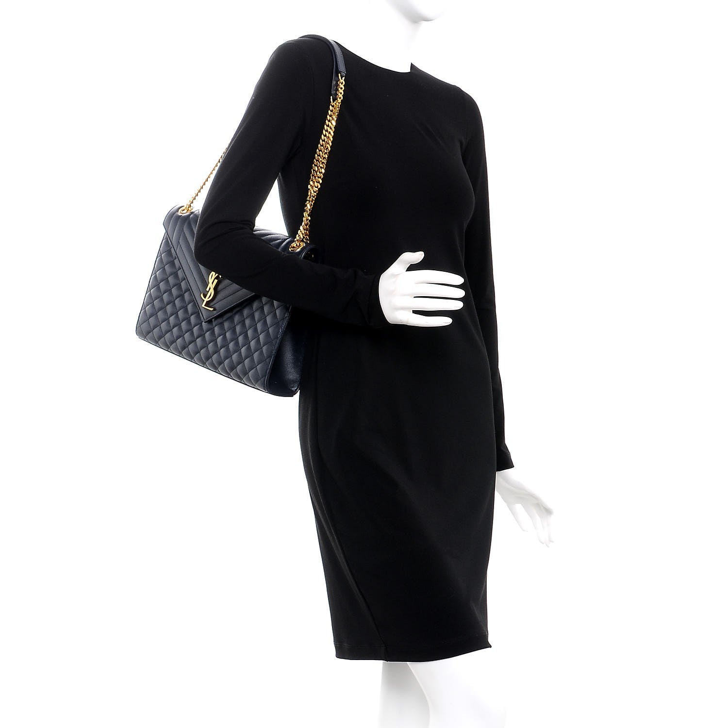 Saint Laurent Grain De Poudre Mixed Matelasse Large Triquilt Monogram Satchel Deep Marine 3 of 8