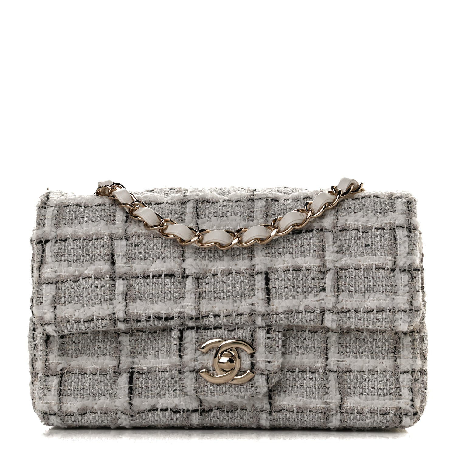 Chanel Tweed Quilted Mini Rectangular Flap White Grey 1 of 13