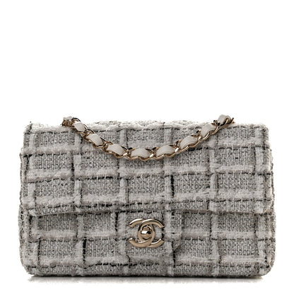 Chanel Tweed Quilted Mini Rectangular Flap White Grey 1 of 13