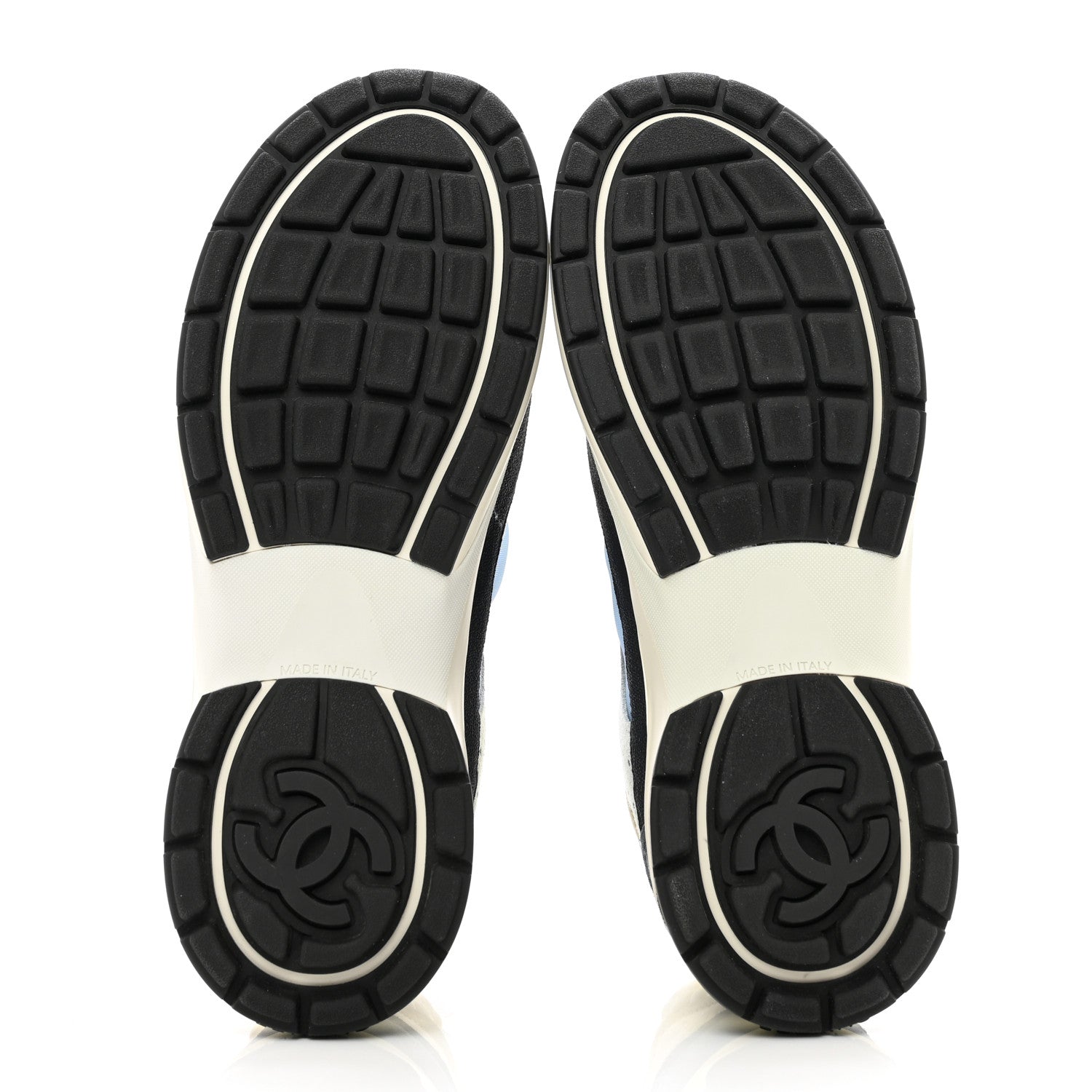 Chanel Fabric Suede Calfskin Mesh Womens CC Sneakers 43 Black Blue Ivory 5 of 11