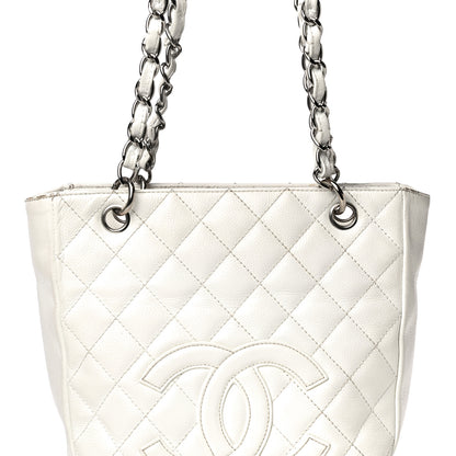 Chanel Caviar Quilted Petit Shopping Tote PST White 8 of 38