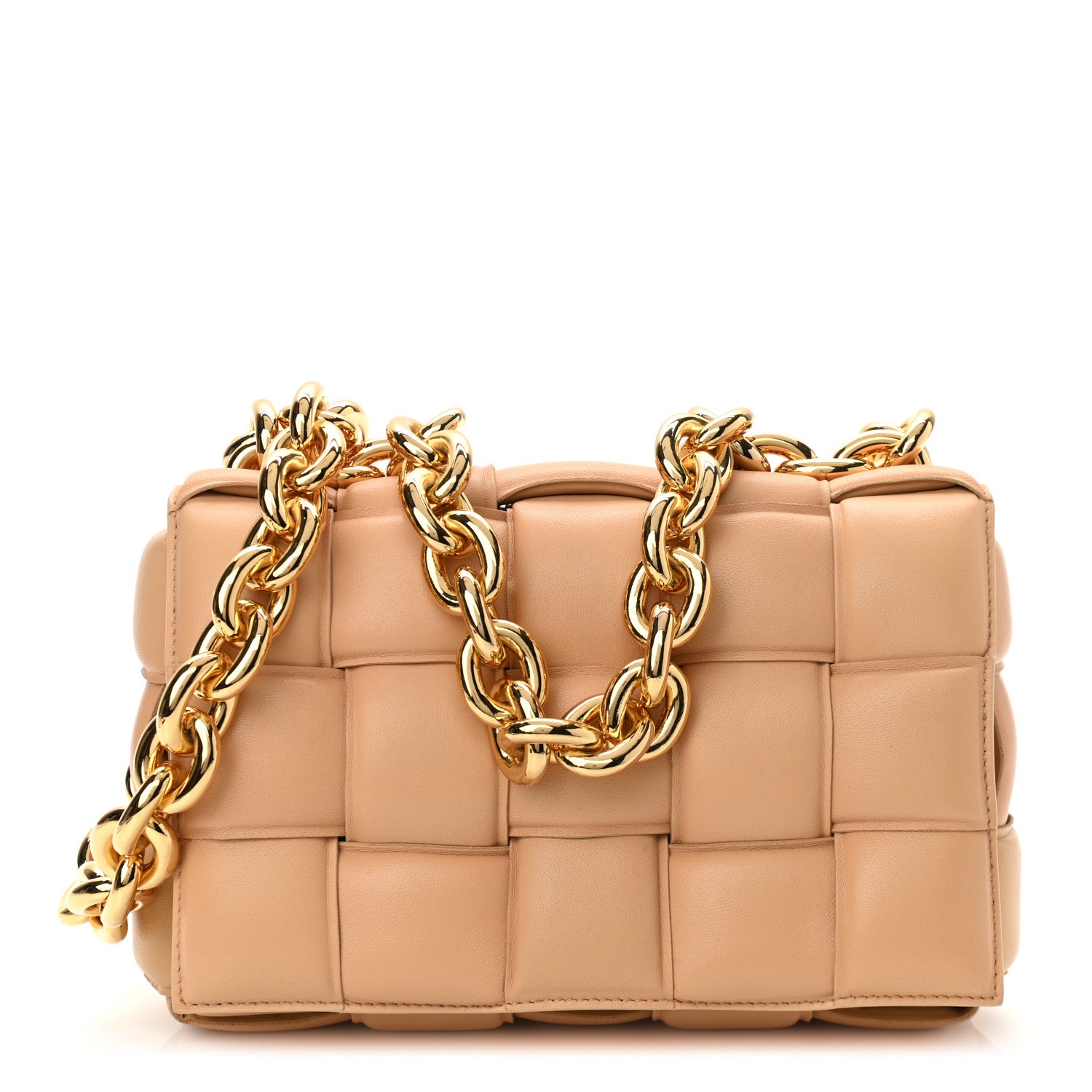 Bottega Veneta Lambskin Maxi Intreccio Padded Chain Cassette Crossbody Bag Almond 1 of 10