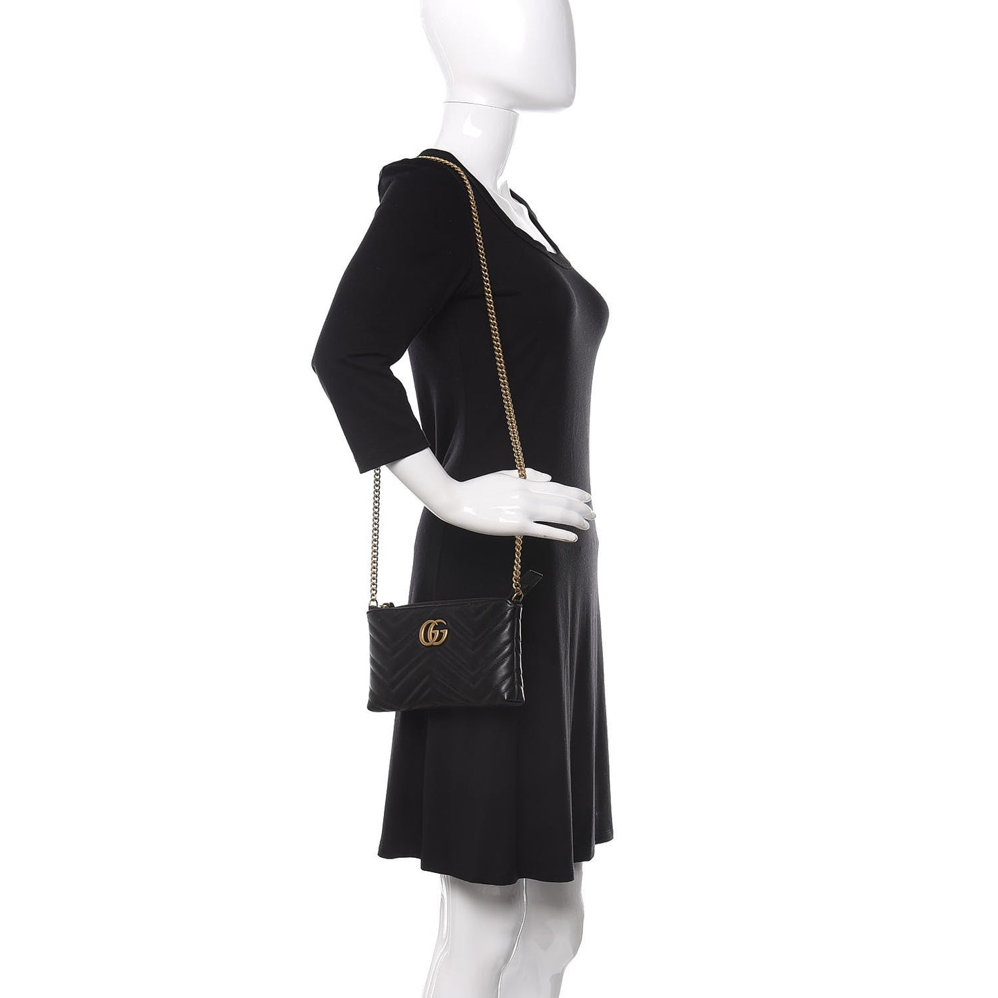 Calfskin Matelasse Mini GG Marmont Chain Bag Black