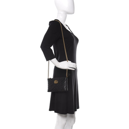 Gucci Calfskin Matelasse Mini GG Marmont Chain Bag Black 2 of 11