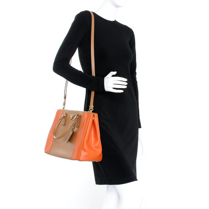 Prada Saffiano Lux Colorblock Medium Galleria Double Zip Tote Caramel Papaya 2 of 4