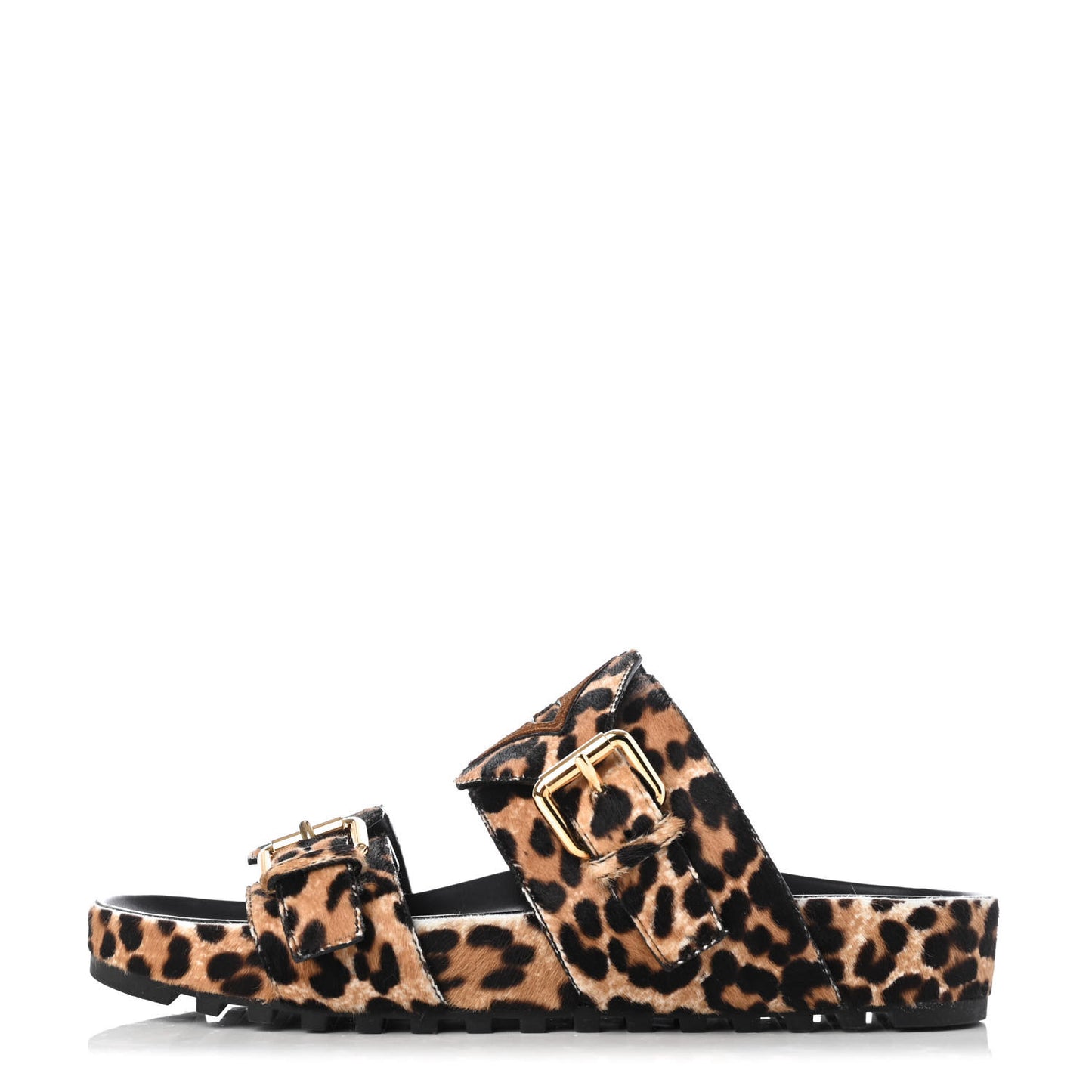 Calfskin Pony Hair Leopard Bom Dia Mule Sandals 37 Cognac Brown