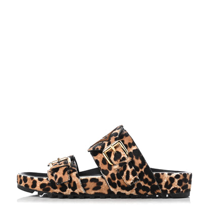 Louis Vuitton Calfskin Pony Hair Leopard Bom Dia Mule Sandals 37 Cognac Brown 1 of 8