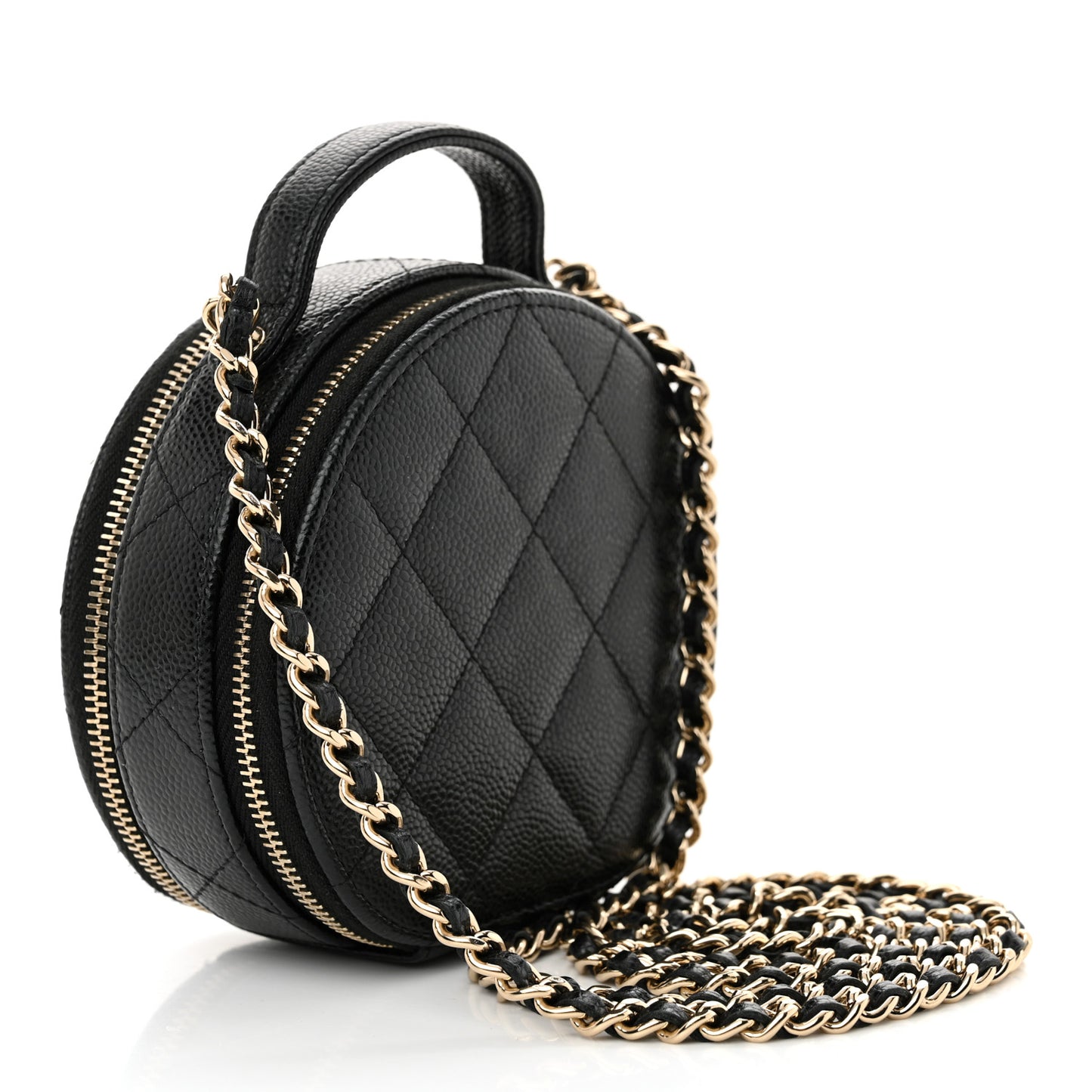 Caviar Quilted Round Handle With Care Vanity With Chain Black