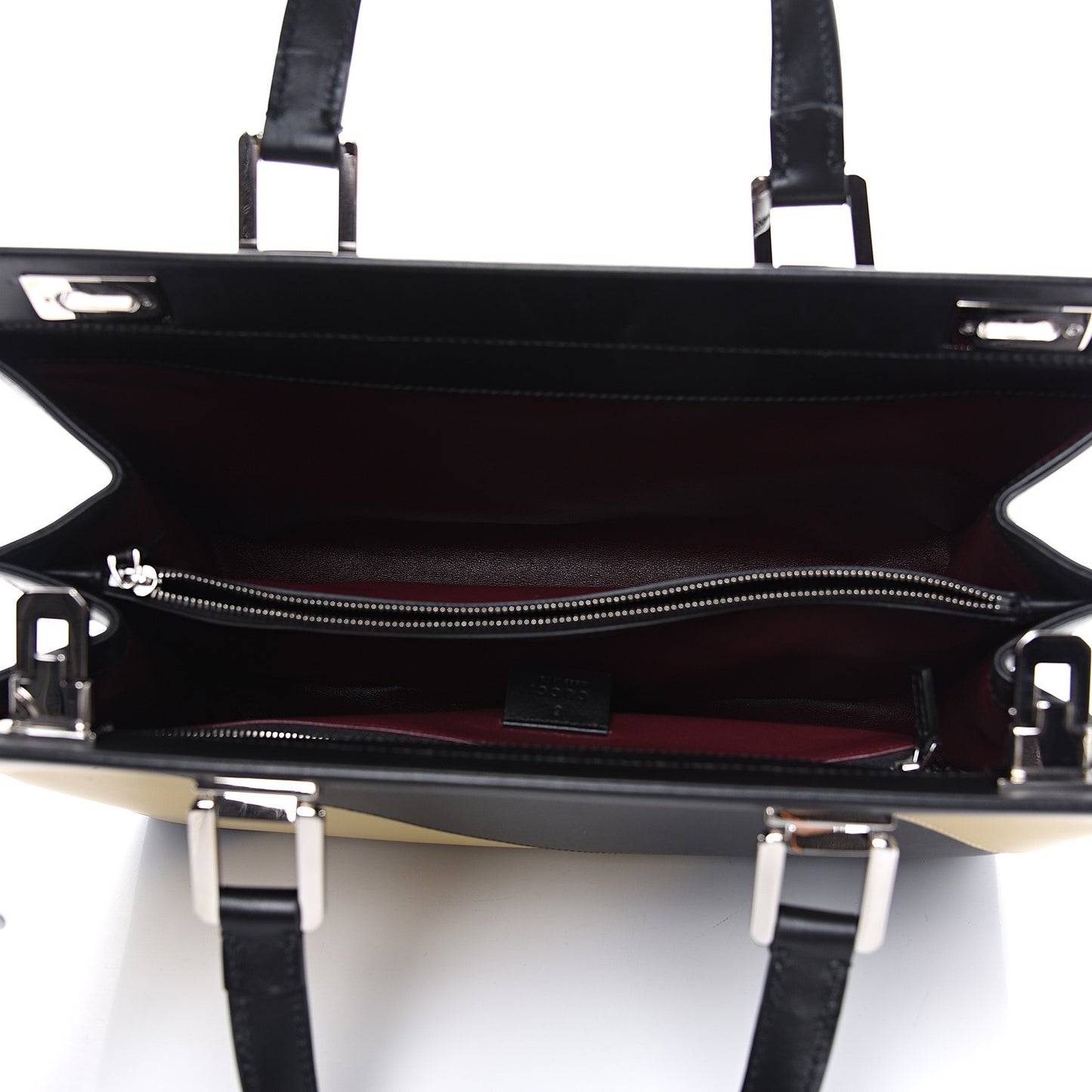 Smooth Calfskin Diagonal Striped Medium Zumi Top Handle Bag Black Beige