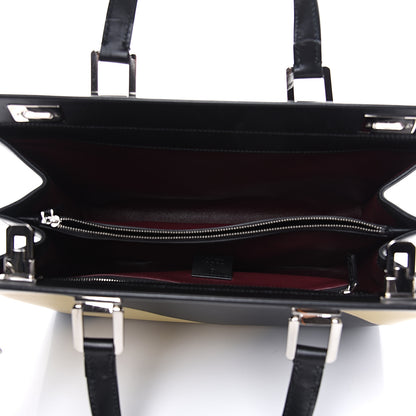 Gucci Smooth Calfskin Diagonal Striped Medium Zumi Top Handle Bag Black Beige 4 of 10