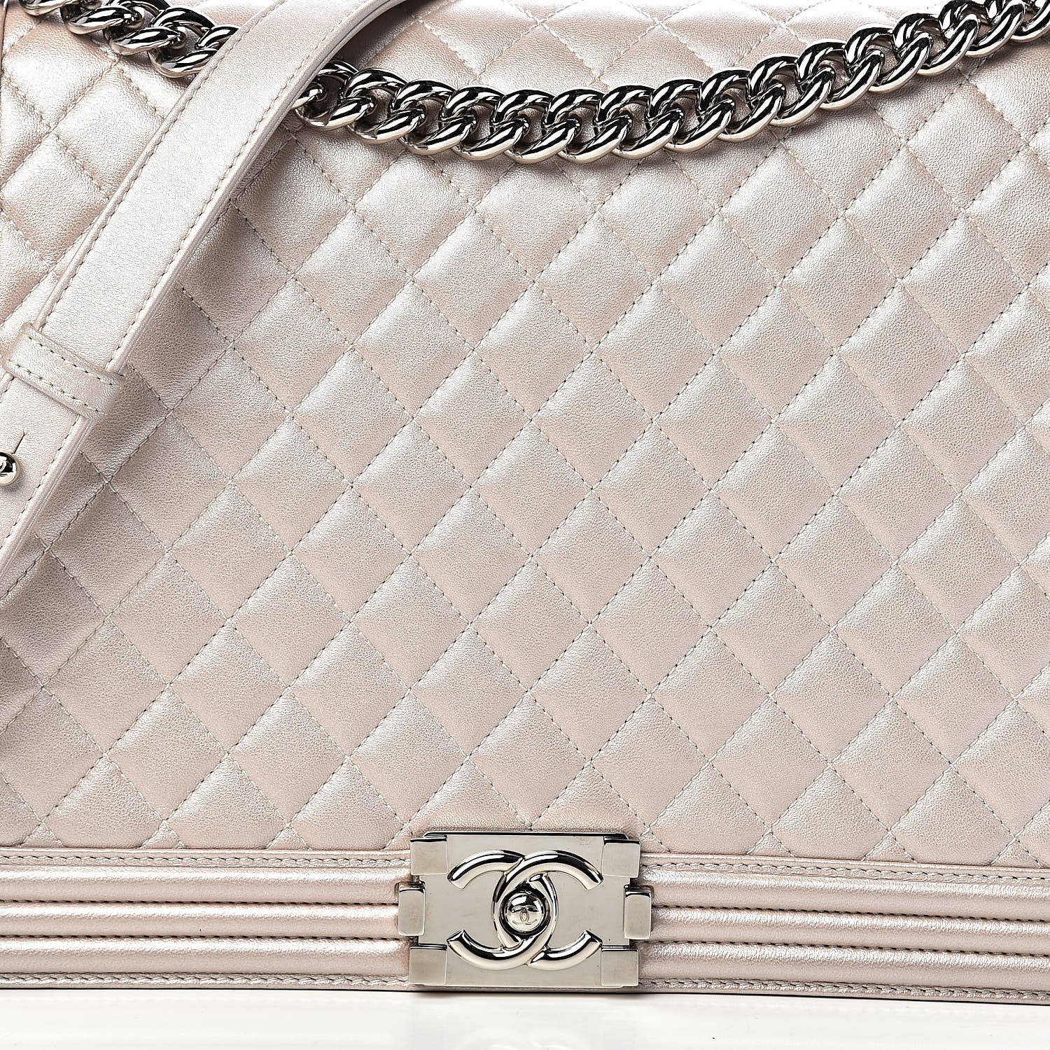 Chanel Metallic Lambskin Quilted Large Boy Flap Light Beige 13 of 13