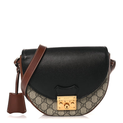 Gucci GG Supreme Monogram Calfskin Small Padlock Messenger Shoulder Bag Beige Black Cuir Beige Black Cuir 1 of 12