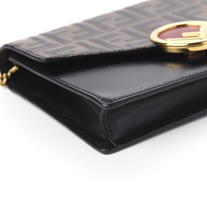 Fendi Vitello Liberty F is Fendi Bi-Color FF 1974 Embossed Medium Envelope Wallet On Chain Black Maya 6 of 10