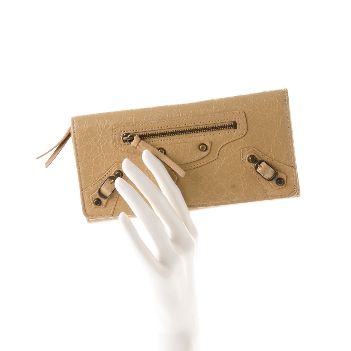 Agneau Classic Hardware Money Wallet Beige Nougatine