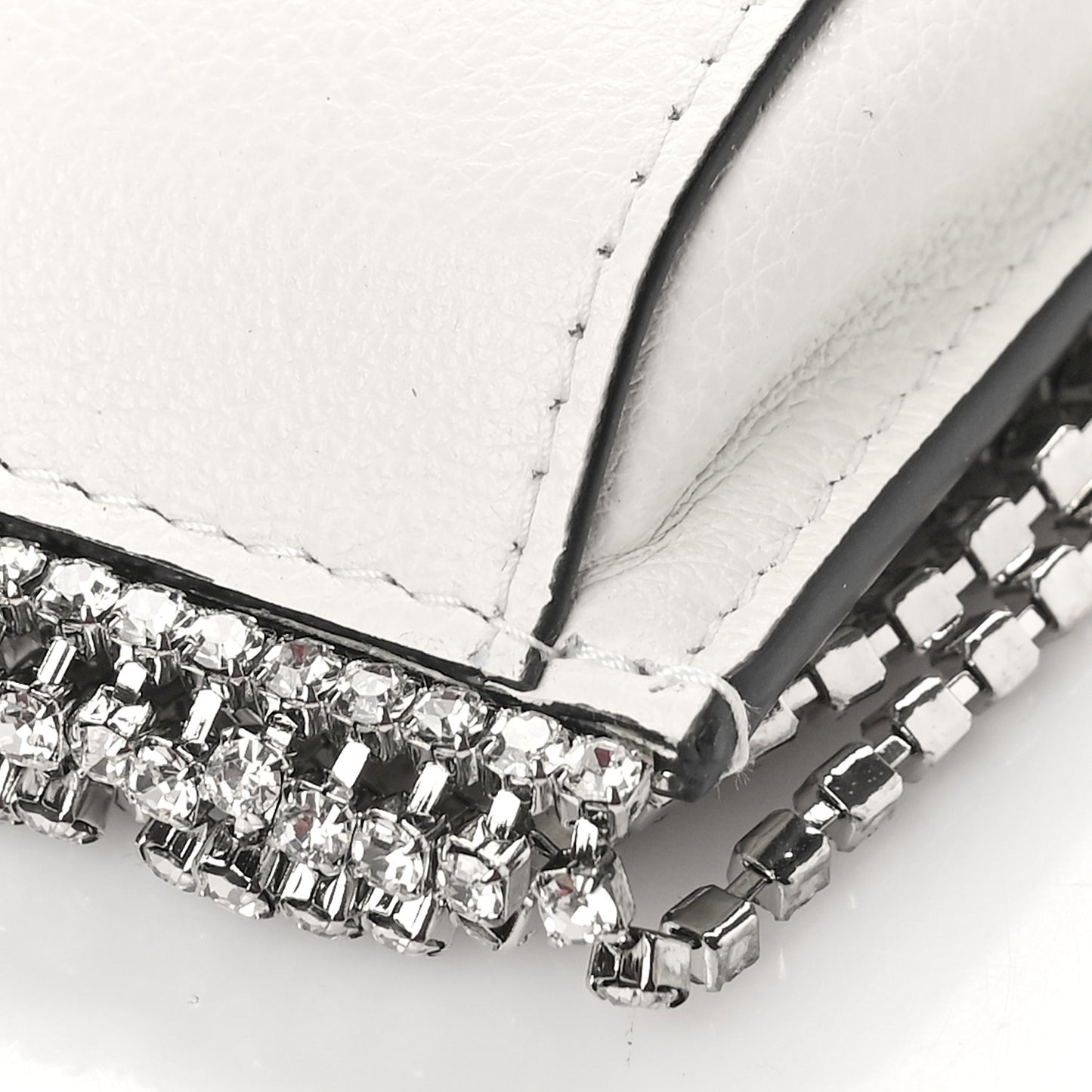 Glace Calfskin Crystal Fringe Crossbody White