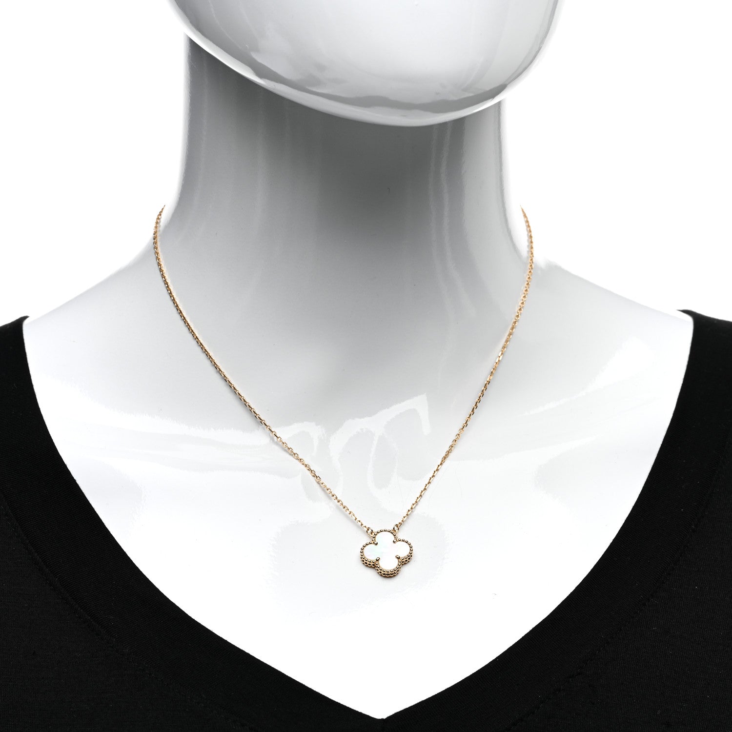Van Cleef & Arpels 18K Yellow Gold Mother of Pearl Vintage Alhambra Pendant Necklace 2 of 5