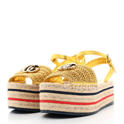 Gucci Cotton Malaga Kid Crochet Pearly GG Lilibeth Espadrille Platform Sandals 37.5 Gold 3 of 10
