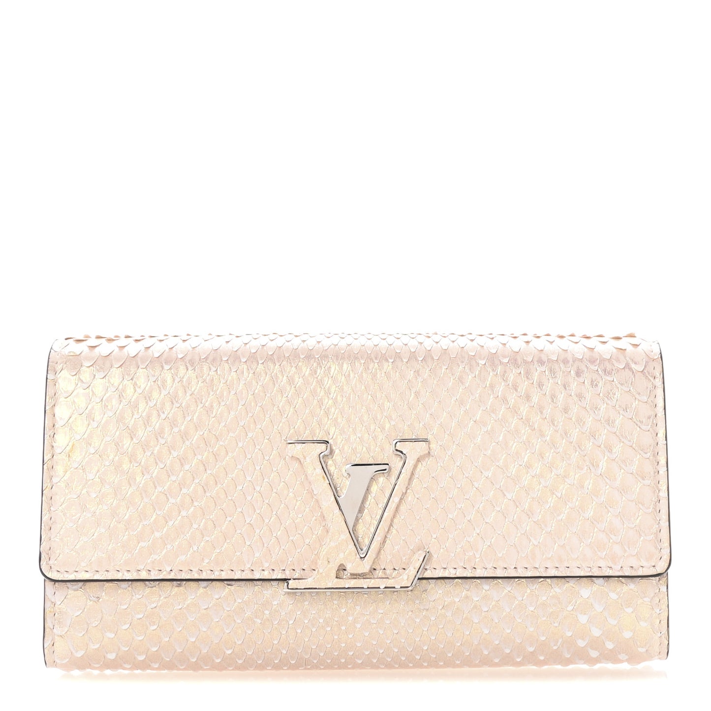 Metallic Snakeskin Capucines Wallet Pink
