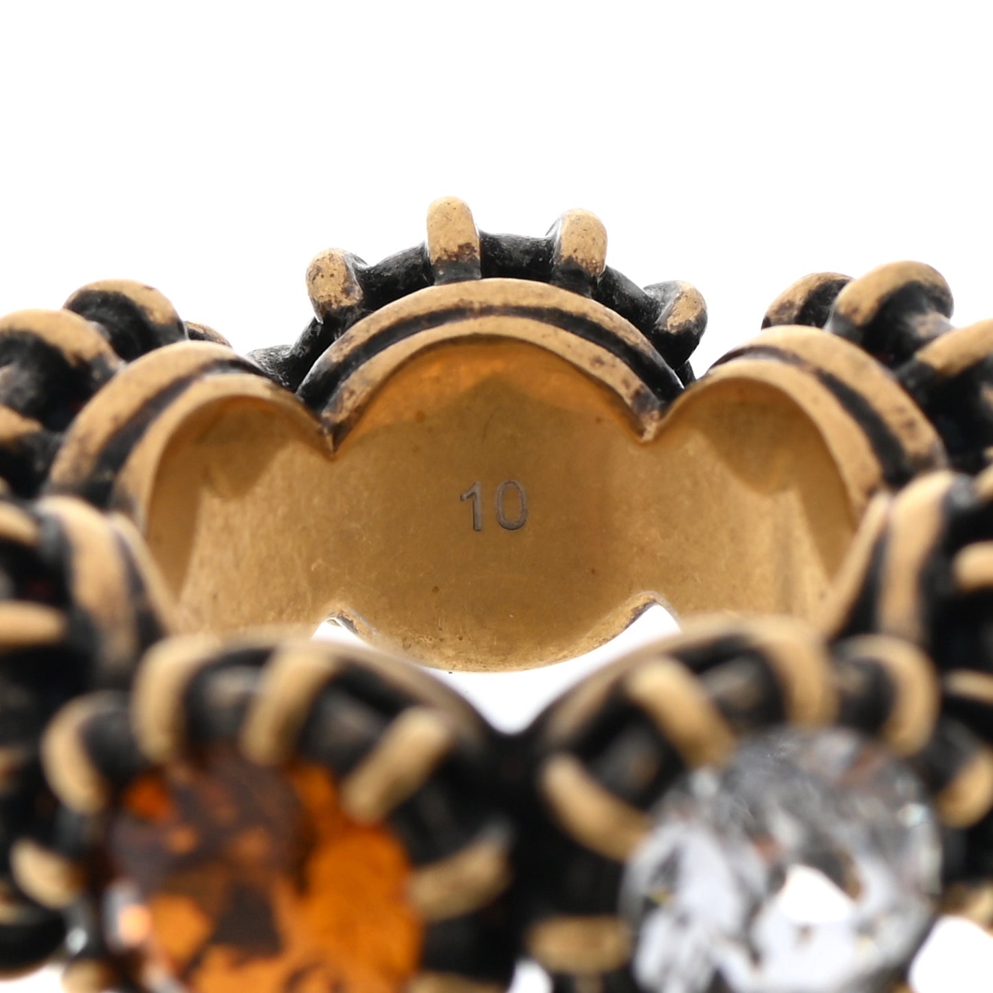 Tigerhead Crystal Ring 10 Aged Gold Multicolor
