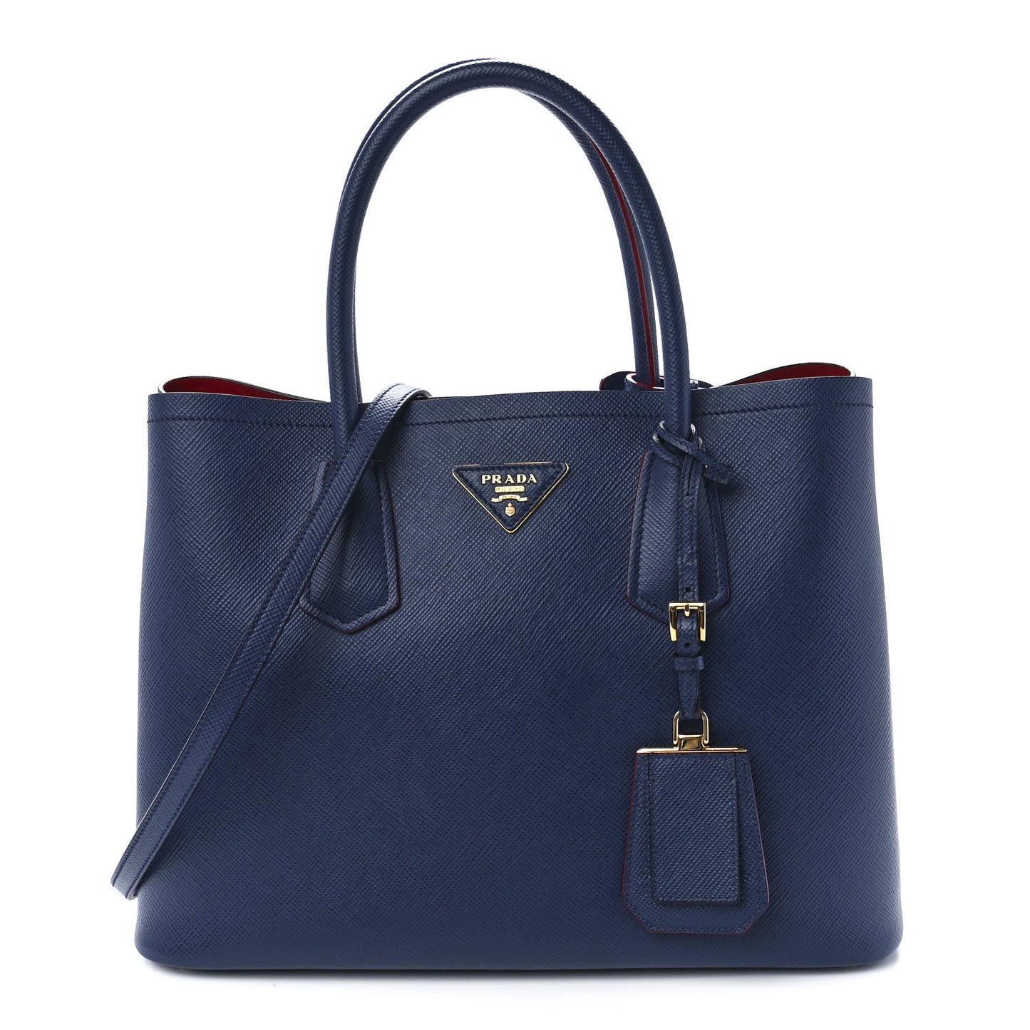 Saffiano Cuir Medium Double Bag Bleuette Rosso
