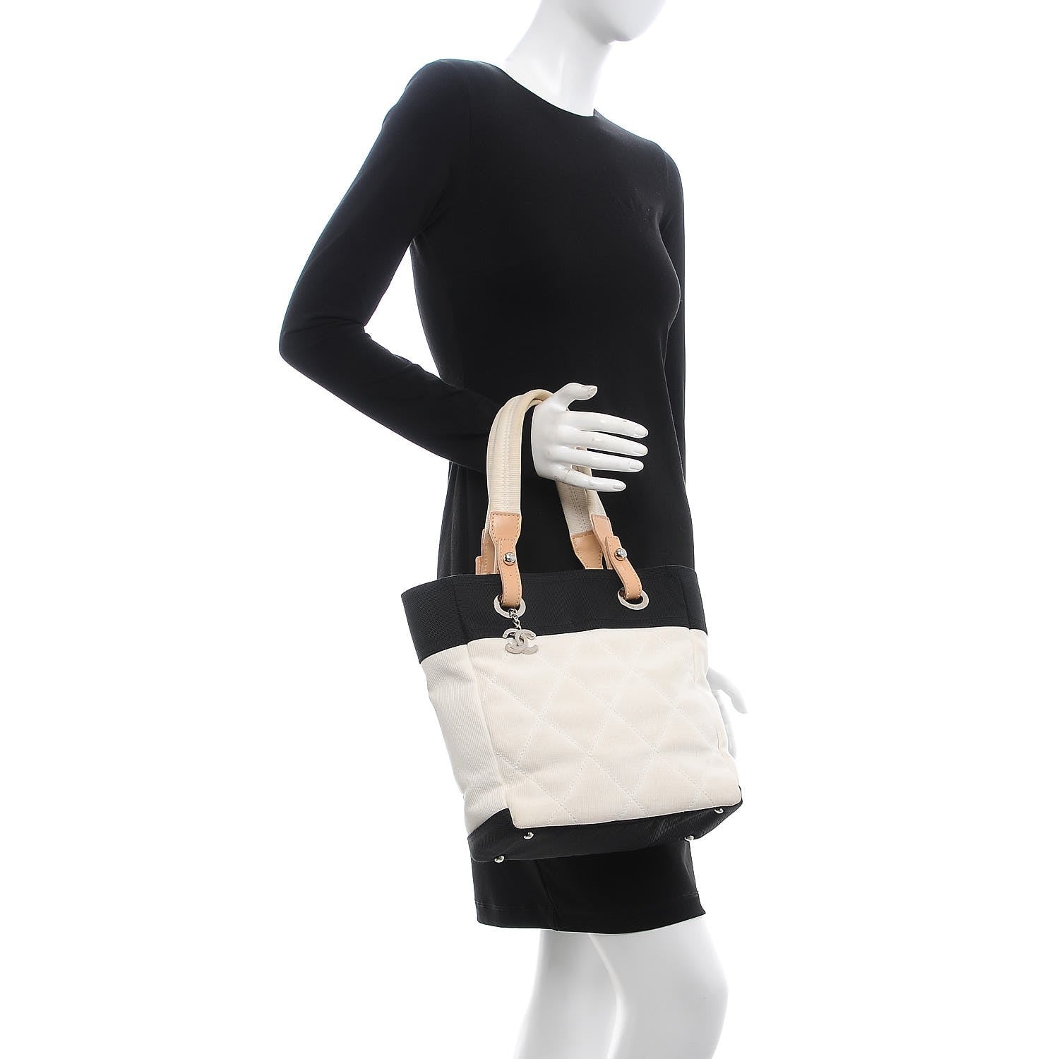Chanel Canvas Paris Biarritz Small Tote White Black 1 of 6