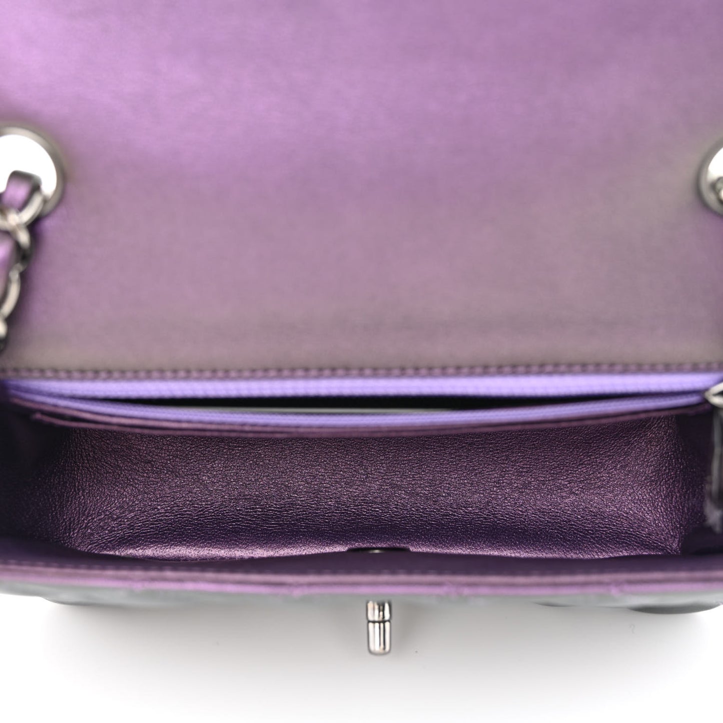 Iridescent Lambskin Quilted Mini Rectangular Flap Dark Purple