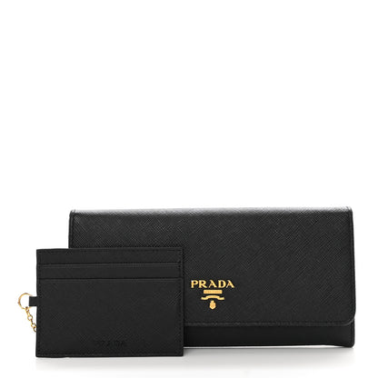 Prada Saffiano Metal Continental Flap Travel Wallet Black 3 of 8