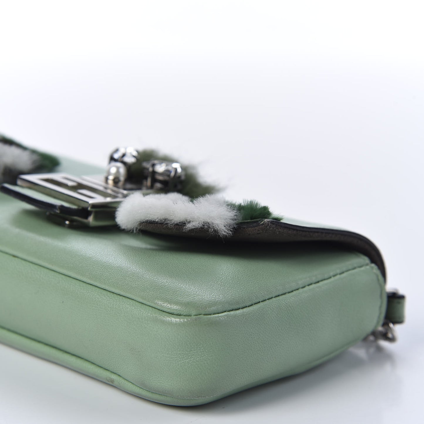 Nappa Rabbit Fox Fur Micro Buggie Baguette Verde Acqua