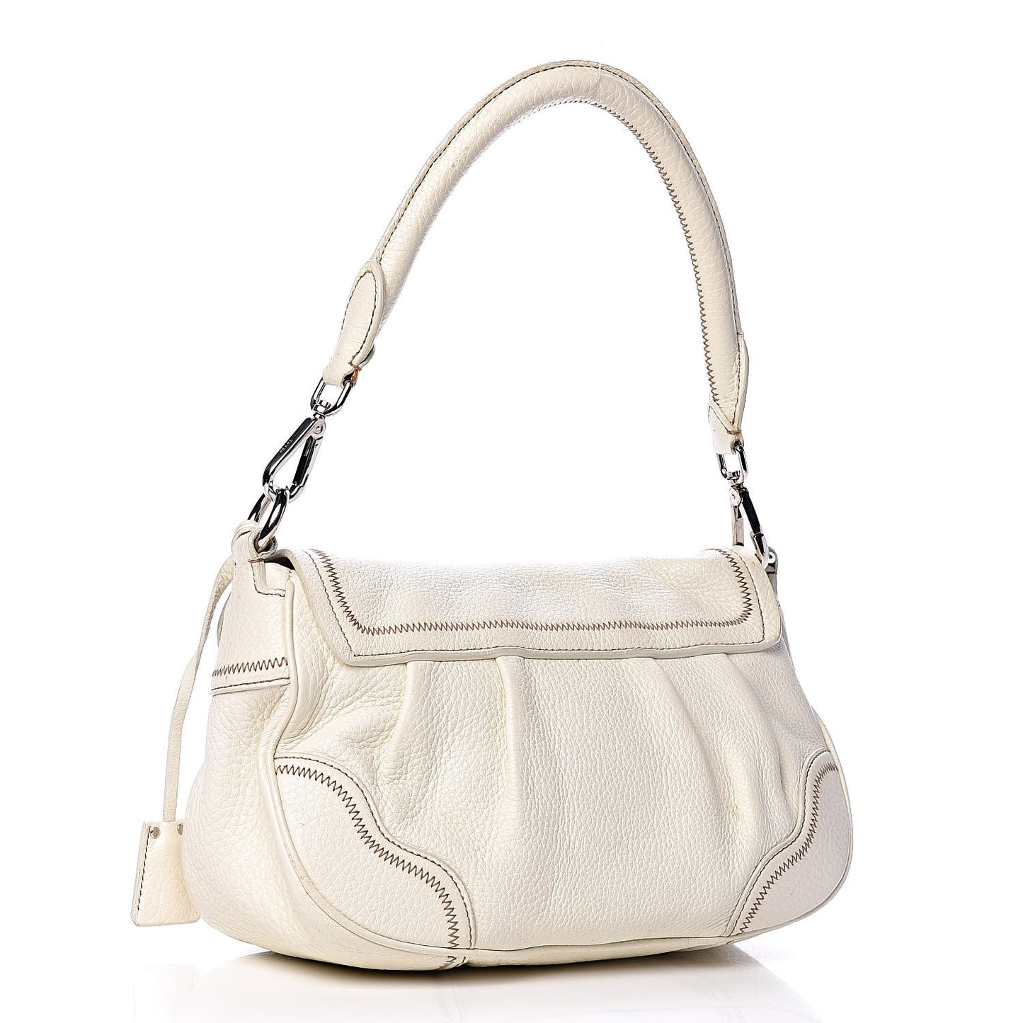 Vitello Daino Pushlock Flap Shoulder Bag Bianco