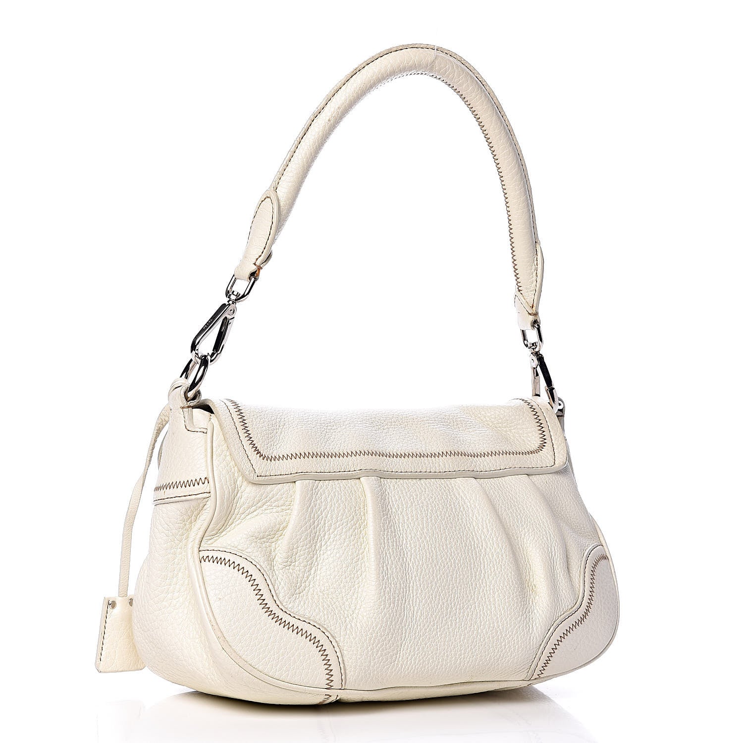 Prada Vitello Daino Pushlock Flap Shoulder Bag Bianco 3 of 21