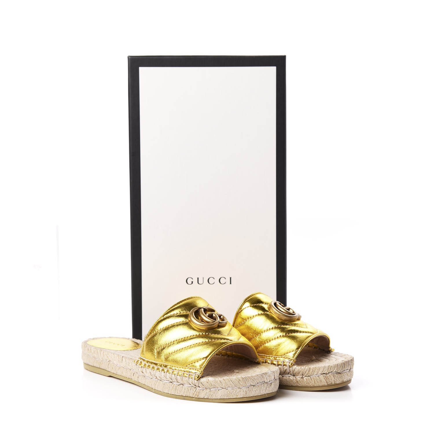Gucci Metallic Nappa Matelasse GG Marmont Espadrille Slide Sandals 37.5 Oro 11 of 11