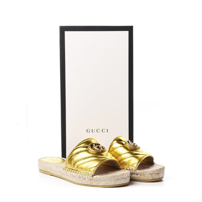 Gucci Metallic Nappa Matelasse GG Marmont Espadrille Slide Sandals 37.5 Oro 11 of 11