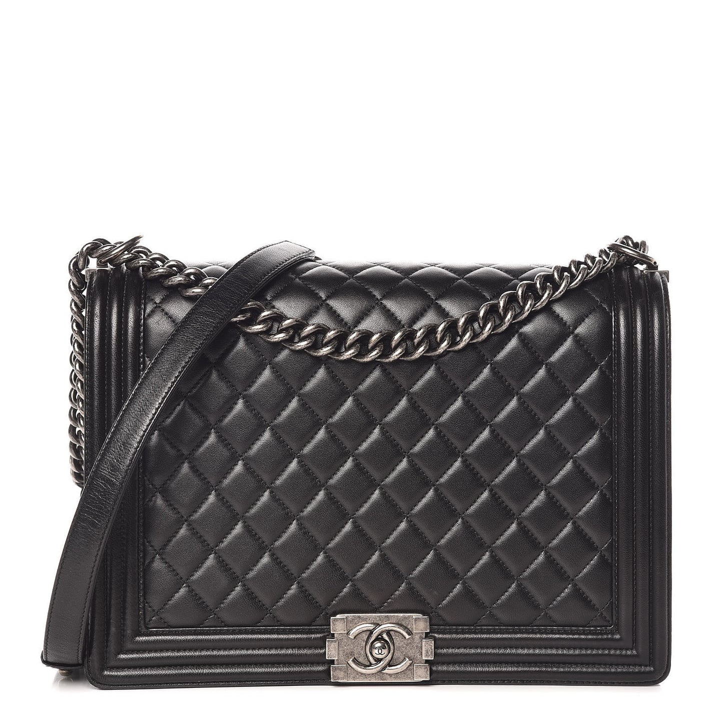Lambskin Quilted Large Boy Flap Black
