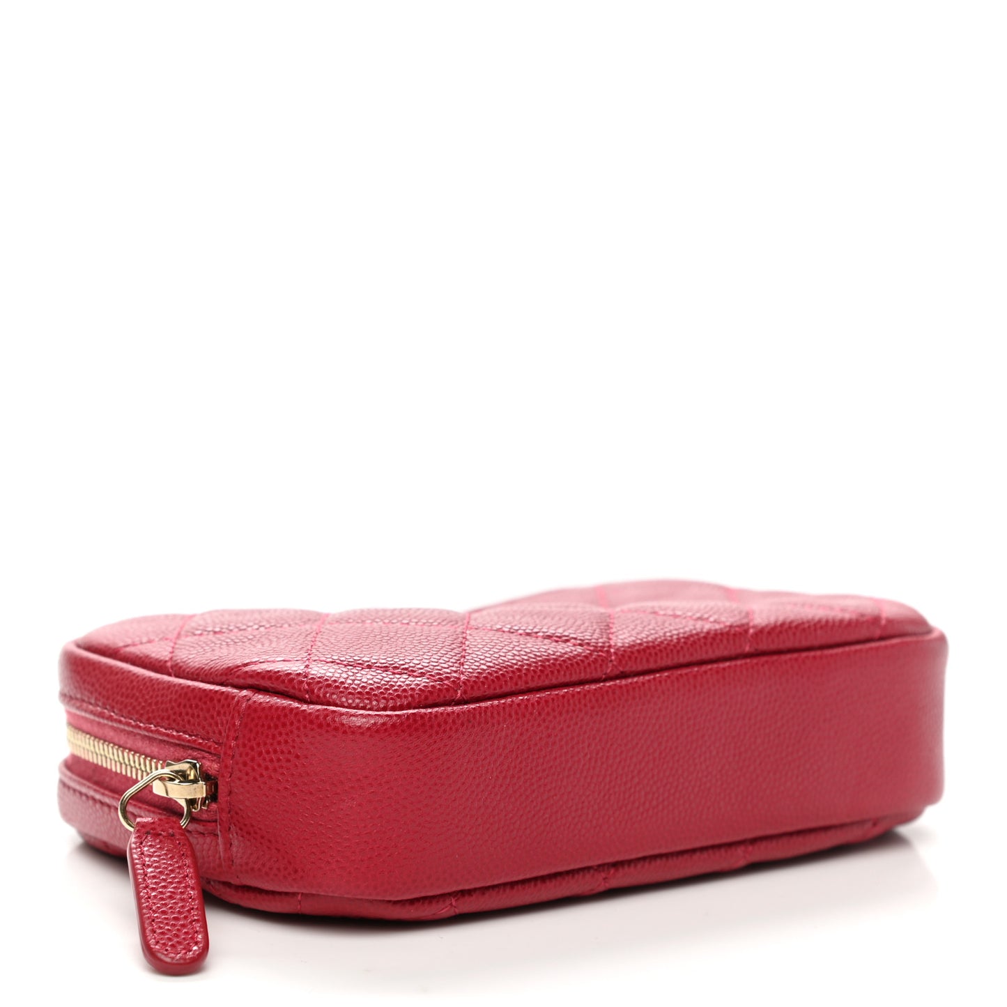 Caviar Quilted Small Curvy Pouch Cosmetic Case Dark Pink